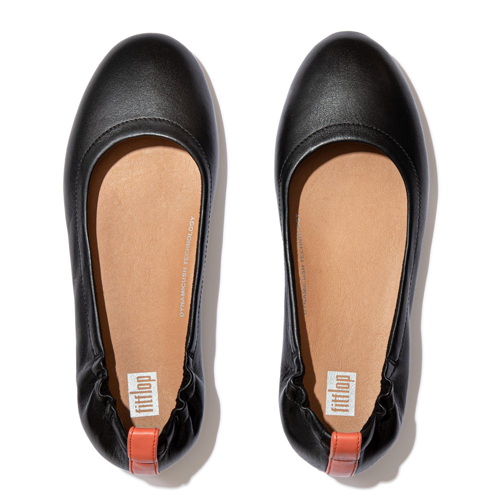 Fitflop Womens Ballet Flats Black - Allegro Pop-tab Soft Leather - 64LHBTJEK